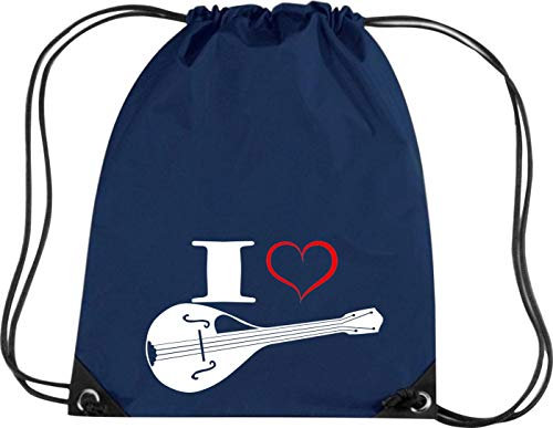 Shirtstown Premium Gymsac Musique I Love Mandoline, bleu marine