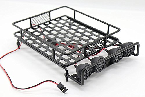 WishRing RC 1:10 Roof Luggage Rack LED Light Bar Wrangler Tamiya CC01 SCX10 Axial 515 (Black)