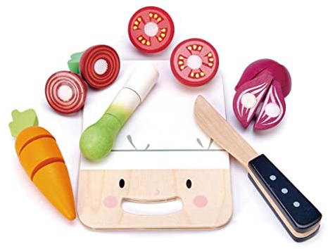 Tender Leaf Toys - Mini Chef Chopping Board - Pretend Food Play Cutting Toys with Various Vegetables, Cutting Board and Knife - Encourage Role Play and Develops Social Skills for Children 3+