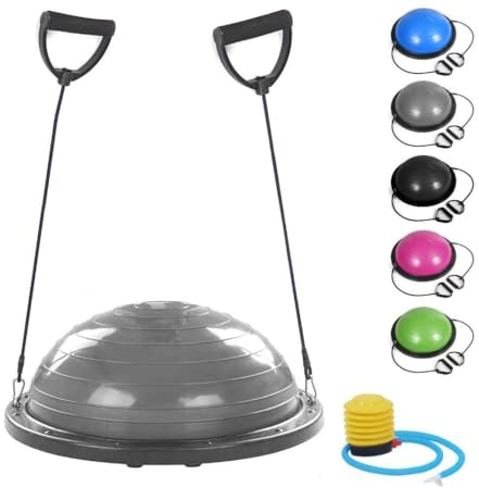 FMYBB70G Balance Ball Trainer med gummiband | Boll (Ø 60 cm) för Fitness Yoga Pilates Träning Rehabilitering | ABS och anti-sprängning PVC (grå)