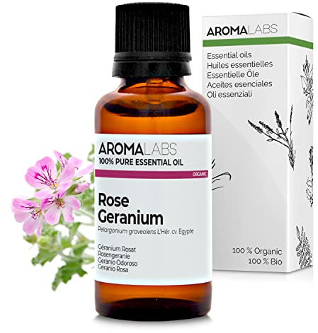 BIO - Rose Geranium Essential Oil - 30mL - 100% Pure, Natural, Chemotyped and AB Certified - AROMA LABS (French Brand)