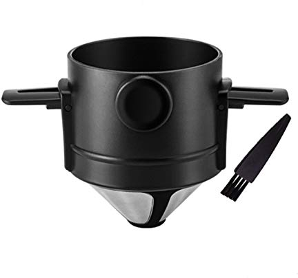 Pour Over Coffee Maker 1-2 Cup, Reusable Cone Coffee Dripper Filter, Stainless Steel Reusable Coffee Filters Coffee Maker with Cleaning Brush for Home Office Travel