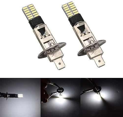 Riloer Bombillas para Faros Delanteros H1, 2 Luces Antiniebla LED 24-SMD 4014, Luces de Circulación Diurna DRL, Luces de Circulación para Vehículos, Luz Blanca de 6000 K