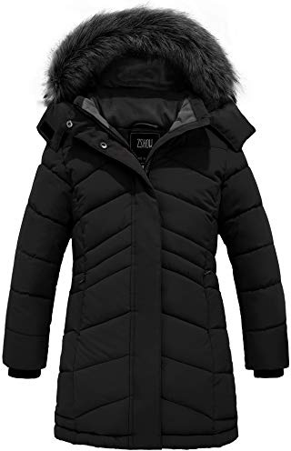 ZSHOW Cappotto Invernale Caldo Giacca in Cotone a Vento Cappotto con Cappuccio Capispalla Pesante Imbottita Bambina Nero 152-158