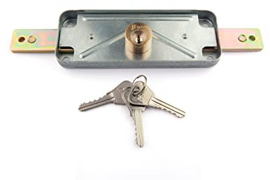 Cerradura Puerta Enrollable | Cilindro 60 mm | Con 3 llaves | Acero Galvanizado | Bloqueo con Llave | Uso: Cerraduras para Puertas, Persianas Enrollables, Puerta Garaje