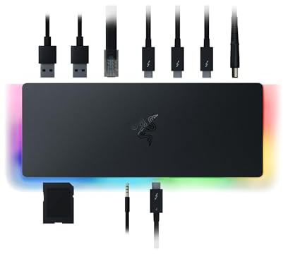Razer Thunderbolt 4 Dock: 10-Port Hub - Dual 4K or Single 8K Video - USB A/C, 2.5 GbE, Mac/PC Compatible - Certified Thunderbolt 4 - Passthrough Charging - Chroma