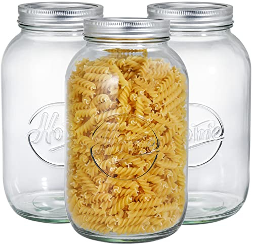 Peohud 3 Pack Large Mason Jars, 2L Wide Mouth Mason Jars with Airtight Lids and Band, Glass Storage Bottle For Canning, Fermenting, Storing, Pickling,Clear Glass Canning Jars