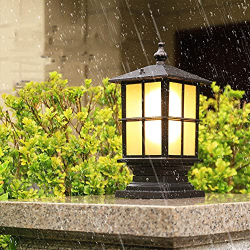 Lámpara de pie exterior retro en color negro antiguo E27 resistente al agua IP44 con pantalla de metal vintage, rústico, jardín, camino, terraza, patio o jardín