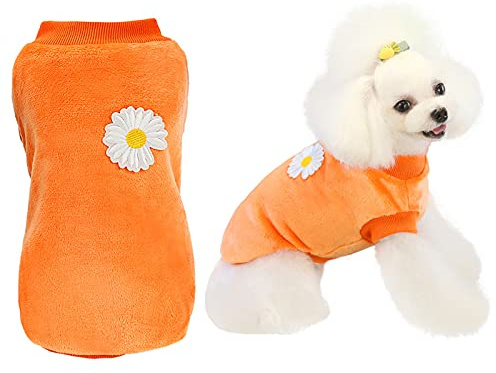 Hundtröja kläder fleece ull vinter varm svettskjorta blomma pyjamas fleece tröja för liten hund medium katt orange M
