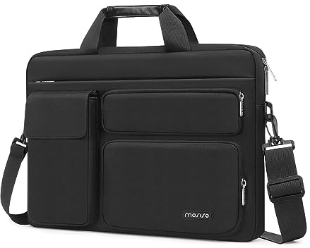 MOSISO Laptoptasche 15,6 Zoll, 15-15,6 Zoll Laptop Schultertasche Kompatibel mit MacBook Pro 16 inch, HP, Dell, Lenovo, Umhängetasche mit 2 Erhöhte&1 Klappe&1 Beutel&Griff&Gürtel, Schwarz