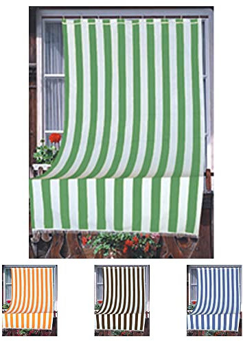 Home Tresor - Tenda da Sole da Esterno per Balcone/Terrazzo/Veranda con Anelli e Ganci per Applicazione, Resistente e Lavabile, 100% Poliestere, A righe Verde cm. 140x250