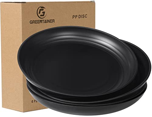 Greentainer Unbreakable Dinner Plates for Kid & Adults - 7.8'' Plastic Plate, Microwave and Dishwasher Safe, Lightweight Dessert Plates for Pizza, Pasta, Bread, Snack, Salad,Set of 4(Black)