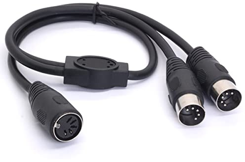 HTGuoji MIDI Y Splitter Cable Adapter, Din 5 Pin Female Jack to Dual 2 Male Plug Socket MIDI Cable for MIDI Mixers,MIDI Keyboards,Music Mixers Electronic Pianos 50cm
