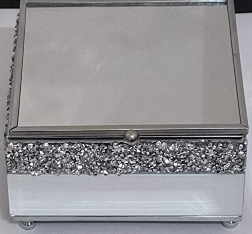 EagleWiz 12cm Crystal Metal Glass Jewellery Box, Jewellery Organizer Luxury Crystal Jewellery Storage Home Accessory Perfect Container for Storage Silver
