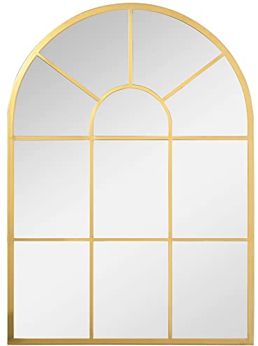 HOMCOM Espejo Decorativo de Pared 50x70 cm Espejo de Ventana de Metal para Salón Dormitorio Entrada Estilo Moderno Dorado