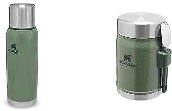 Stanley Adventure Stainless Steel Thermos Flask 1L Hammertone Green - BPA-Free Coffee Flask & Classic Legendary Food Jar 0.4L Hammertone Green with Spork