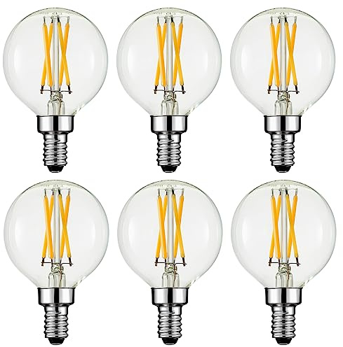 Arberlic G16.5 Light Bulb,4W E12 LED Bulb dimmable Equivalent E12 Candelabra Bulb 40 Watt,Warm White 2700K,400lm,CRI85+,AC120V,Edison Style,Clear Glass,ETL Listed,Pack of 6