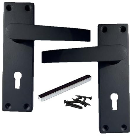 DISCOUNT HARDWARE UK Door Handles Internal Sets - Victorian Lock Straight Matt Black Door Handles - Internal Latch Handle Sets, Black Internal Door Handles for Internal Doors, Matt Black Finish, 1 Set