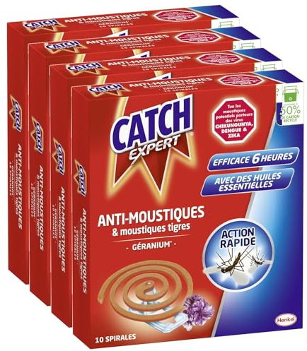 CATCH Spirale extérieure anti-moustiques parfum géranium - Lot de 4 x 10 spirales