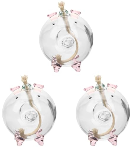DECHOUS 3stücke Refillbare Glasöl-Lampe Im Cartoon-Schweine-Design Vintage Kerosinlampe Für Romantische Abende Kreative Tischdekoration Transparente Glasöl-Lampe Für Hochzeiten Und