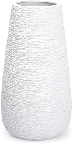 Vase Weiß, Blumenvasen Rustikaler Landhausstil aus Keramik für Trockenblumen und Pampasgras, Vasen Deko für Tischdeko, Home Office Decor - 20 cm, Vasen11