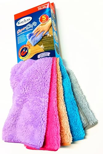 Keyclean Panni Morbidi in Microfibra 5 Pezzi 30x35 cm in Multicolor, Super Soft per Cattura Polvere