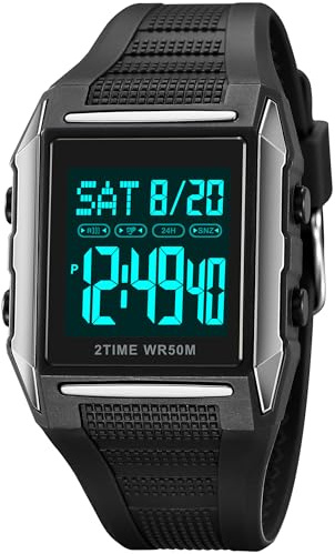 findtime Digital Kinderuhr für Jungen 5ATM Wasserdicht Sportuhr mit Wecker/EL-Licht/Stoppuhr/Datum Outdoor Militär Armbanduhr Kinder Digitaluhr Jugendliche Sport Herren Uhr Eckig
