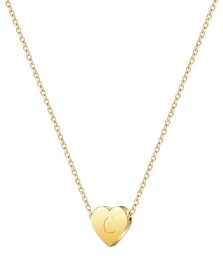 Goldkette mit Buchstaben C,14K Gold Vergoldet Initiale Halskette,Kleine Kette mit Buchstaben Gold Initial Herz Anhänger Kette für Damen Mädchen