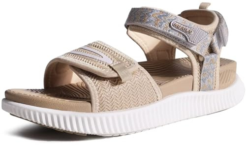KuaiLu Sandalias Trekking Deportivas Mujer Comodas Ortopedicas Fascitis Plantar Caminar Senderismo Ligera Cuero Ajustables Verano Abierta Antideslizantes Sandalias Montaña Beige 41