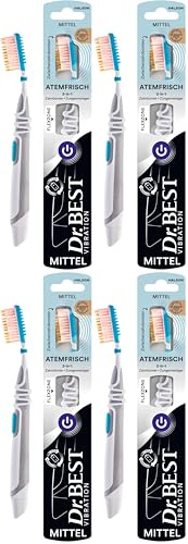 Dr.BEST Vibration Atemfrisch Zahnbürste, Mittel (1 Stück), für bis zu 50% bessere Erreichbarkeit zwischen den Zähnen* (Packung mit 4)