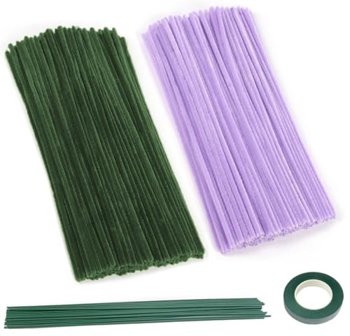 200 Stück Pfeifenreiniger,Bunt Pfeifenreiniger Chenilledraht 30cm, Pfeifenputzerdraht für Handwerk DIY Craft Projekte Chenilledraht Biegeplüsch zum Basteln Pipe cleaner (Moosgrün+Violett)