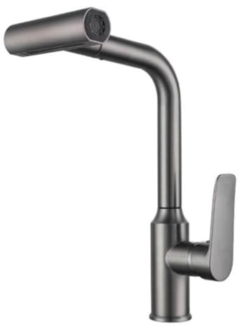 Rubinetto da Cucina con Doccetta Estraibile, Miscelatore Cucina Estraibile Ottone Telescopico Girevole Rubinetteria Cucina Estraibile-Grigio