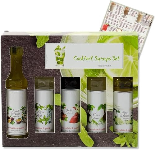 Monin Cocktail Syrups Gift Set 5 Different flavours Includes Drink Recipe