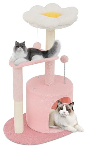 Magshion Árbol de flores para gatos, bonita torre para gatos de 33 pulgadas con poste rascador para gatitos, condominio para gatos pequeños de interior, color rosa