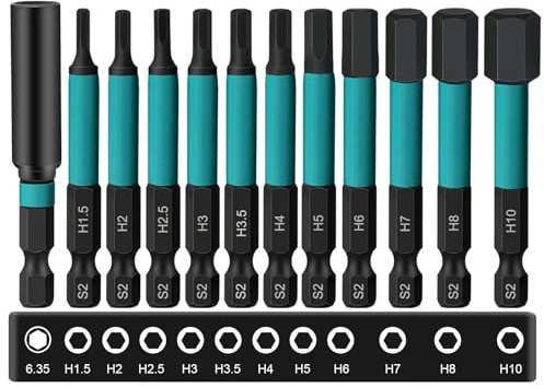 Hakkin 11 Stück Hex Bits Bitsatz für Akkuschrauber Hex Sechskant Schraubendreher Bits Set, Hex Innensechskant Schraubendreher Bit Set Lang 60mm 1,5/2/2,5/3/3,5/4/5/6/7/8/10mm
