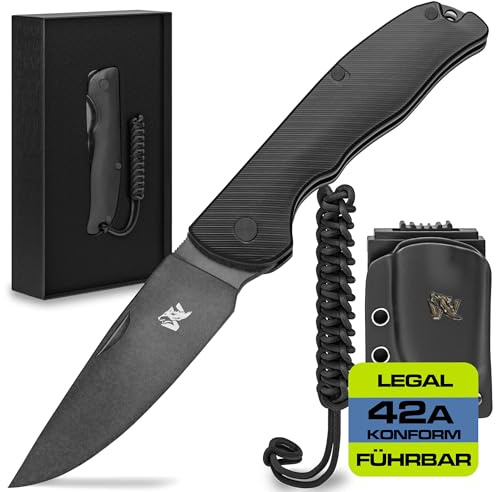 Wolfgangs RAVUS D2 Stahl Klappmesser - Robustes Outdoor Survival Messer - Legales Taschenmesser mit Kydex Holster