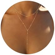 WATEFOER Lariat Gold Halskette für Damen, zierliche lange Y-förmige Anhänger Halskette Einfache Goldschmuck Geschenk für Frauen Mädchen (D)