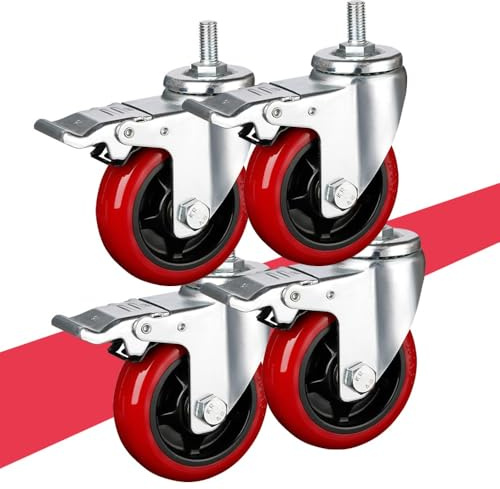 IMUNKT M16 Ruedas Vástago Roscado para Muebles, 75/100/125mm Ruedas Giratorias Industrial, Ruedas De Transporte con Freno, Ruedas Pesados para Aparatos, 4 Piezas(4in/100mm)