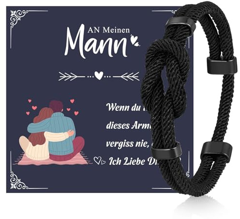 VNOX herrarmband av läder eller flätat snöre – oändlighetssymbol, gåva för män, vän eller make, alla hjärtans dag, födelsedag, partnerarmband, 21 cm, Nylon