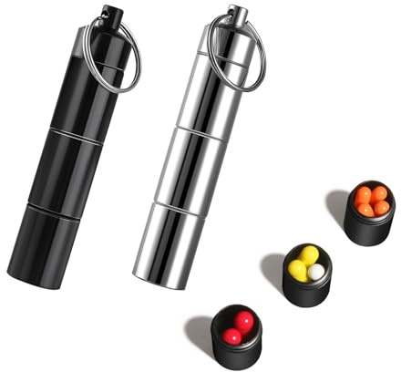 Pillendose Schlüsselanhänger, 2 Stück Süßstoffspender Mini, Pillendose Metall, Tablettenbox Schlüsselanhänger, Wasserdicht und Tragbar für Reisen und Outdoor