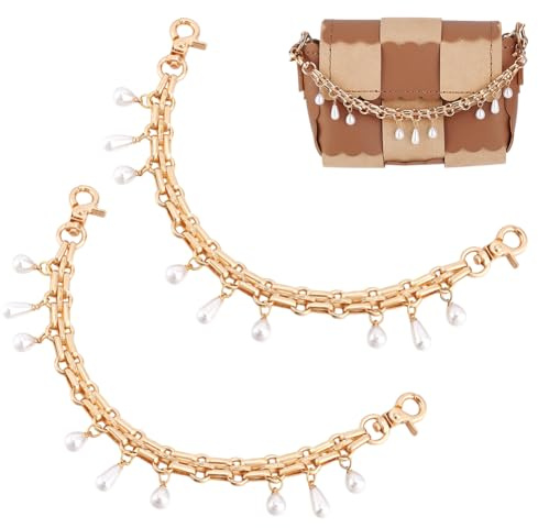 PH PandaHall Taschenkette Gold mit Weißen Perlen 25,4cm | Metall Geldbörse Verlängerungsgurt Für Umhängetasche Schultertasche Handtasche Geldbörse