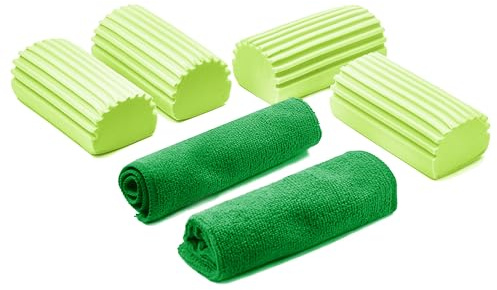 SEIBUR® 4 Esponjas Mágicas Atrapapolvo + 2 Bayetas de Microfibra | Esponja de Limpieza, Plumero Húmedo para Limpieza de casa, Coche, etc (Verde)