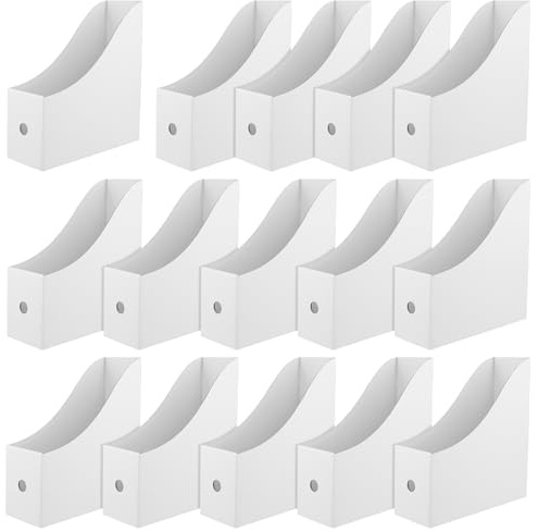 MAHIONG 15PCS Magazine Files Holder, Cardboard File Rack, Magazine Storage Boxes for Office, Home, White, 26 x 9 x 27cm
