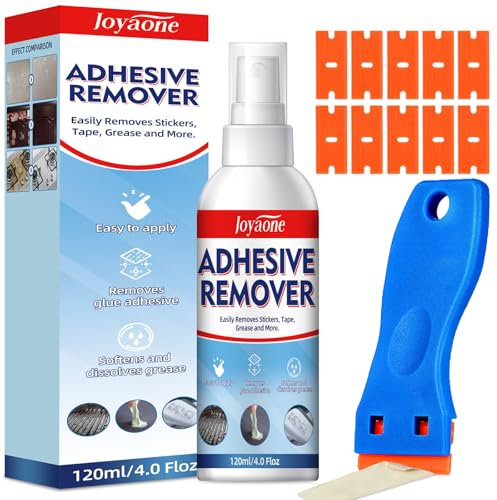 Adhesive Remover 120ml, Sticker Remover Spray with Plastic Scraper Tool, Surface Safe Formula for Cars, Glass and Walls, Fast-Acting Cleaner for Labels, Decals, Tape, Residue and Stubborn Stains