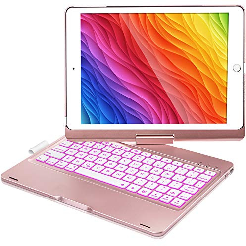 BABG Custodia con tastiera per iPad 6a generazione 2018, iPad 5a generazione 2017, iPad Pro 9.7, iPad Air 2, iPad Air 1, rotazione dello schermo a 360°, 7 colori, retroilluminazione, con tastiera