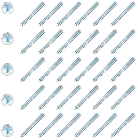 30 Stück Stockschrauben M8, M8 x60mm Torx Hängeschrauben, Stockschrauben Torx, Doppelendige Dübelschrauben, Gewindeschrauben Lag Holz und Maschinenschrauben für Holzgelenk Möbel Beine