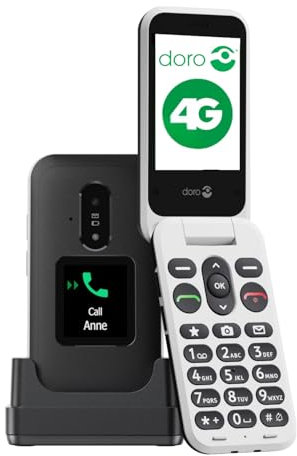 DORO Phone - Doro Leva E30 - 4G Flip Phone For Elderly - Large 2.8 Screen, External Display, High Contrast Keys, Loud & Clear Sound, Camera - Doro Secure Button - Charging Cradle - Black/White