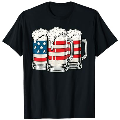 Tasses à bière avec drapeau américain, soirée à boire le 4 juillet T-Shirt