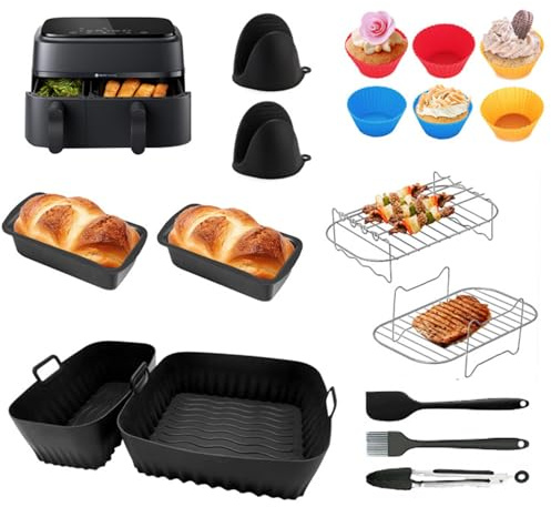 Moule Air Fryer pour Philips Dual Basket Airfryer Série 3000 9 Litres(6L/3L) - 21 Pièces Air Fryer Accessoires pour Philips Airfryer Série 3000-5000,moule en silicone pour friteuse à air chaud