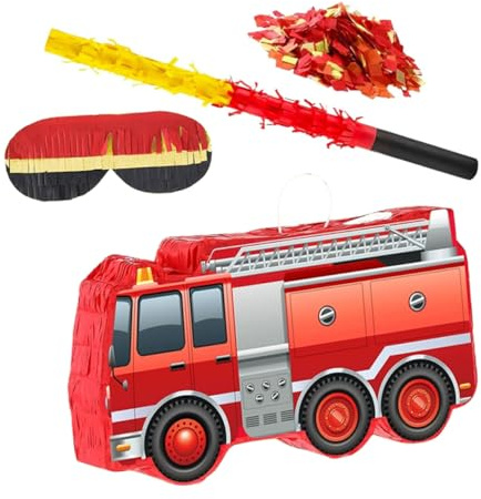 Cabilock Feuerwehr Party Pinata mit Bat Augenbinde und Konfetti Robustes Feuerwehr Design Vielseitig für Kindergeburtstag Shower Drinnen und Draußen Jungen